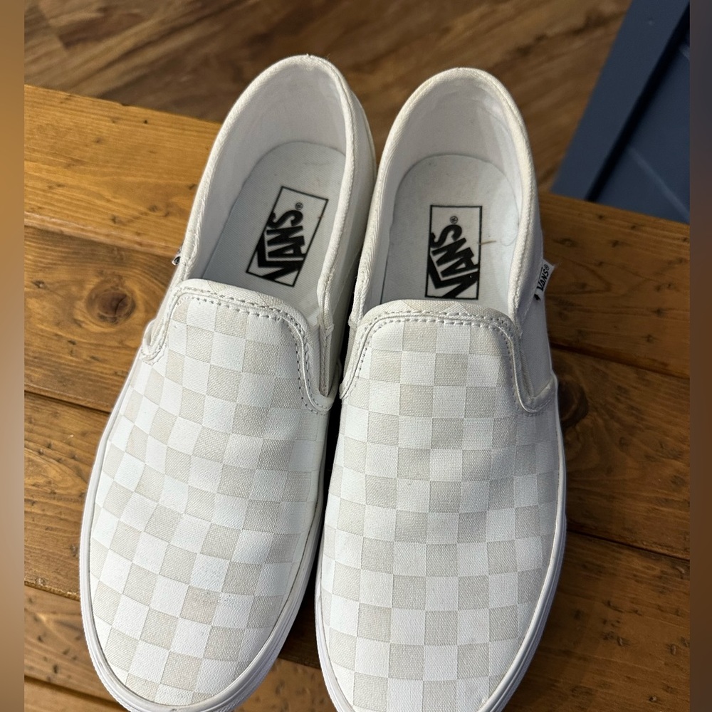 White Checkered Slip On Vans
